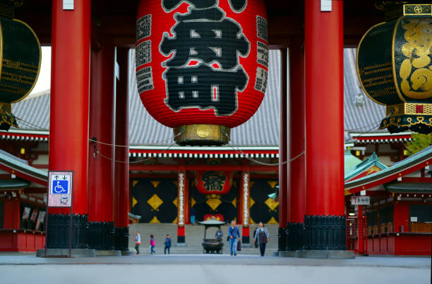 Tokyo, Japan - November 1, 2018: The Kaminarimon (Thunder Gate), the outer gate of Sensoji Temple and the symbol of Asakusa district.This big lantern is funded by the business company.