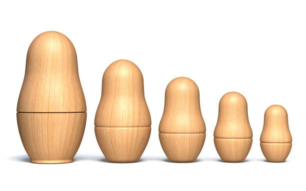 Wooden unpainted matryoshka dolls 3D Wooden unpainted matryoshka dolls 3D render illustration isolated on white background matrioska stock pictures, royalty-free photos & images