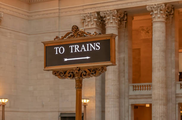 istock A decorative sign directing passengers to train platforms inside Chicago Union Station, Illinois, USA. 1150603620