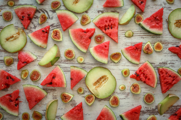 Pattern made of watermelon, melon and fig slices
