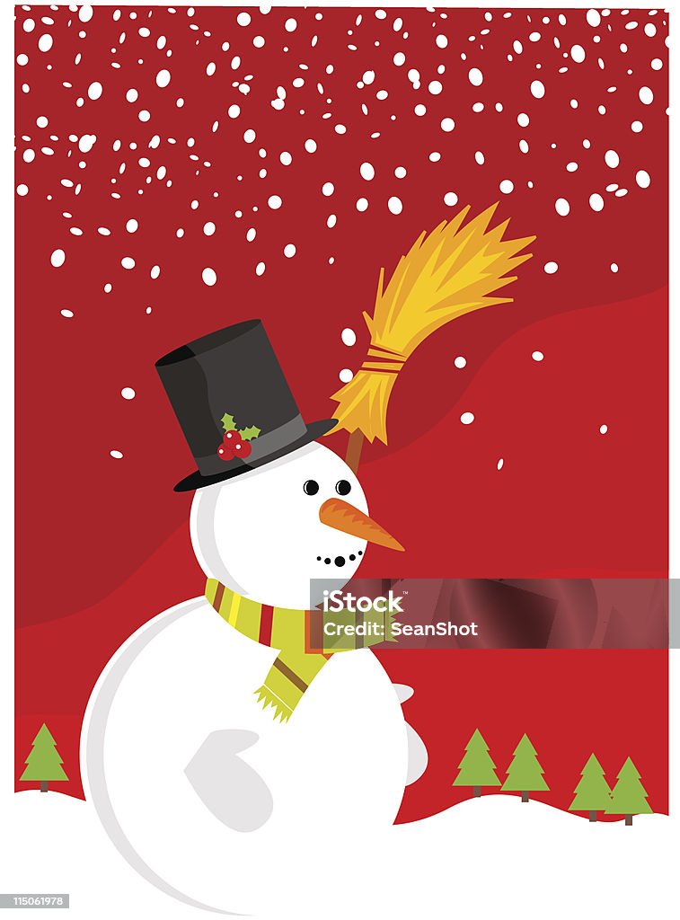Illustration von einem Schneemann holding ein Besen. - Lizenzfrei Baum Vektorgrafik