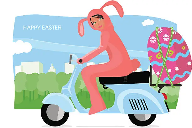 Vector illustration of Easter Rabbit Vespa