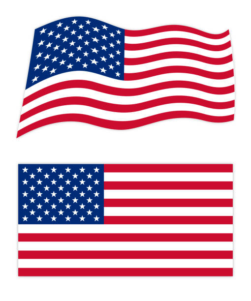 illustrazioni stock, clip art, cartoni animati e icone di tendenza di bandiere ondulate e piatte degli stati uniti d'america - american flag