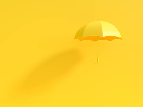 concepto de idea minimalista. paraguas amarillo con sombra sobre fondo amarillo - white mid air rain wind fotografías e imágenes de stock