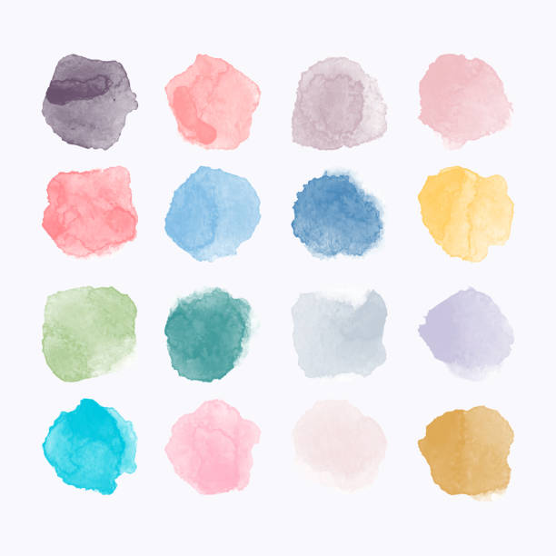 set von bunten aquarell handbemalte runde formen, flecken, kreise, blobs isoliert auf weiß. illustration für künstlerische gestaltung - schmutzfleck stock-grafiken, -clipart, -cartoons und -symbole