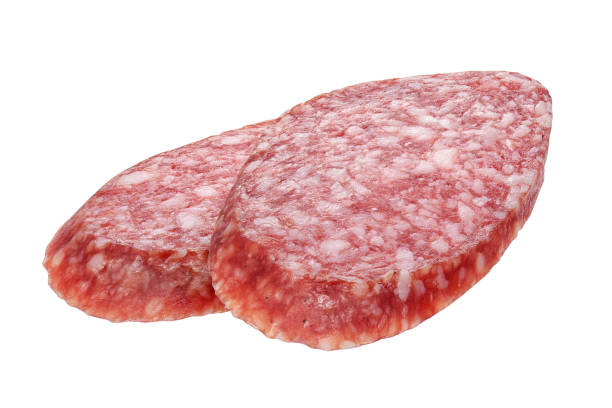 istock Salami sausage slice isolated 1150632600