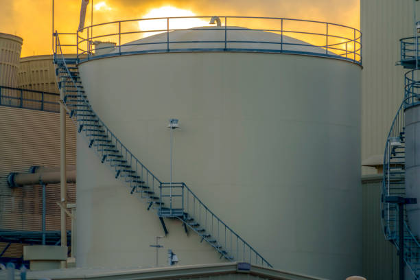 istock Cylindrical container at a Power Plant in Utah Valley against sky at sunset 1150636326