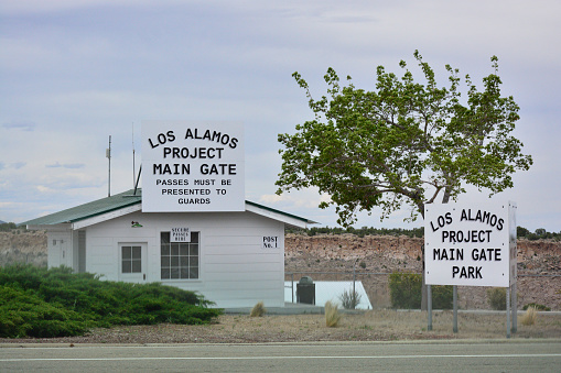 This is the main security entrance to the Los Alamos Weapons facility in New Mexico where the first atomic bomb was created.