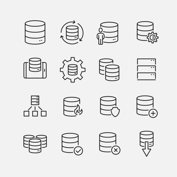 Simple set of database related outline icons. Simple set of database related outline icons. Elements for mobile concept and web apps. Thin line vector icons for website design and development, app development. Premium pack. sql server integration services stock illustrations