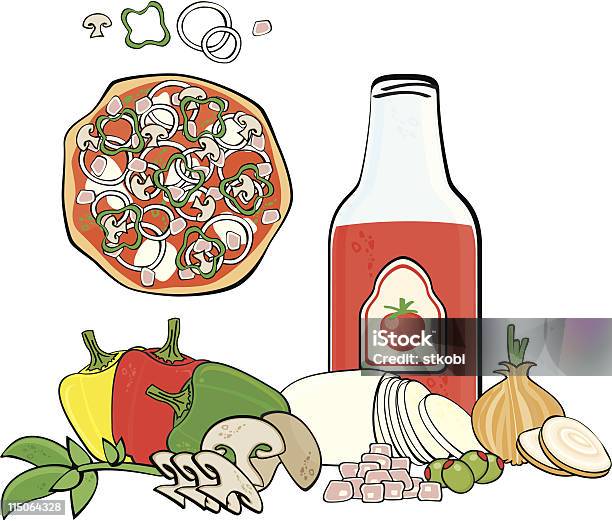 Pizza Vecteurs libres de droits et plus d'images vectorielles de Basilic - Basilic, Blanc, Champignon