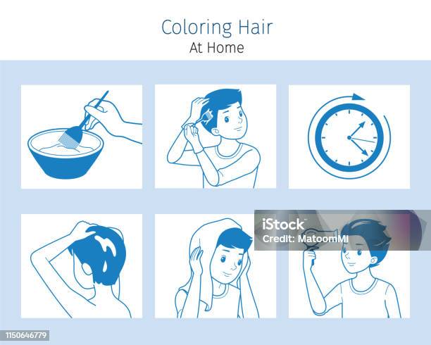 Hair Coloring Process Steps Of Young Man Coloring His Own Hair From  Brunette To Blonde At Home Stock Illustration - Download Image Now - iStock