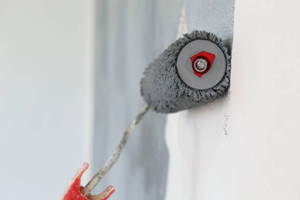 istock Paint roller. Painting with gray paint over a white wall 1150649542