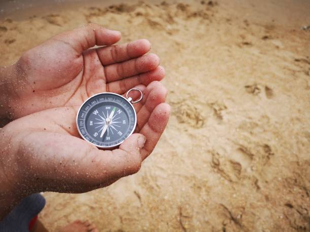 istock Holding on a compass showing your direction and navigation pointed on the north. 1150650677