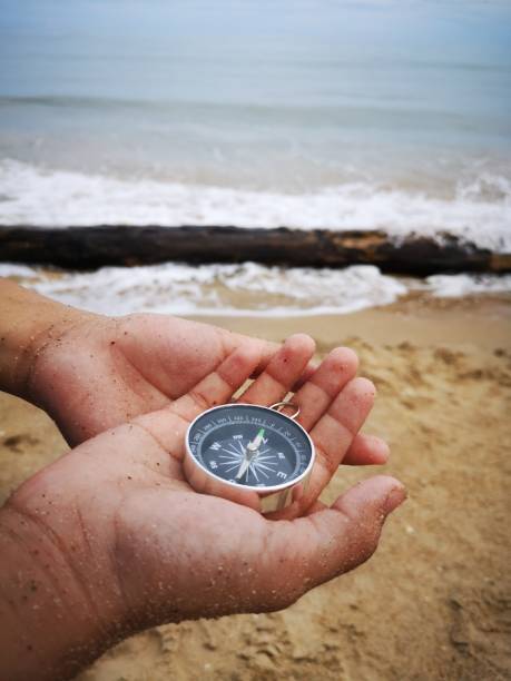 istock Holding on a compass showing your direction and navigation pointed on the north. 1150650880