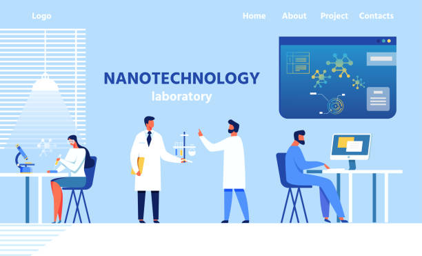 ilustraciones, imágenes clip art, dibujos animados e iconos de stock de landing page para el laboratorio de nanotecnología moderna - equipped