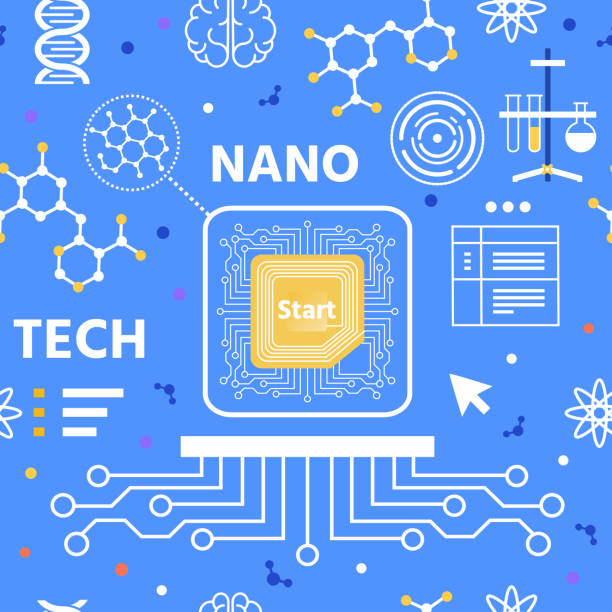 ilustrações, clipart, desenhos animados e ícones de teste padrão sem emenda liso dos desenhos animados da tecnologia nano - dna chip