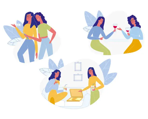 Vector illustration of Girl Friends Meeting. Friendship, Human Relations
