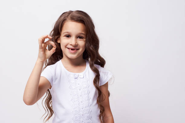 istock Gesture approval. Little girl. White background 1150652149