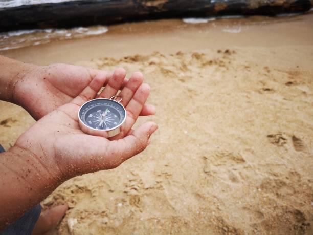 istock Holding on a compass showing your direction and navigation pointed on the north. 1150652279