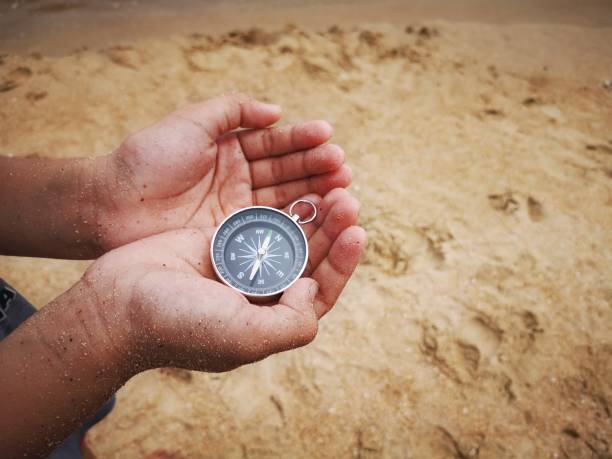 istock Holding on a compass showing your direction and navigation pointed on the north. 1150652590