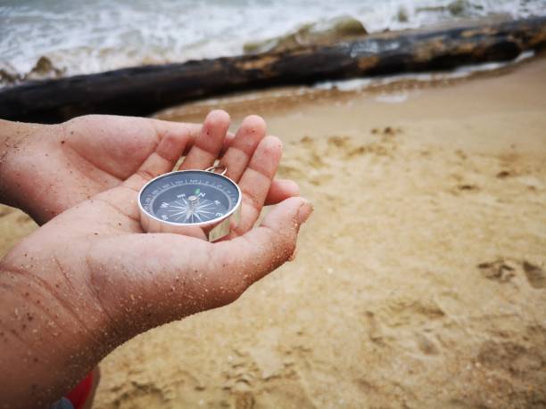 istock Holding on a compass showing your direction and navigation pointed on the north. 1150652736