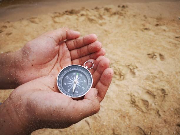 istock Holding on a compass showing your direction and navigation pointed on the north. 1150652880