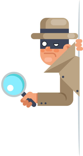 spójrz nasz narożny szpieg powiększający szklaną maskę detektyw kreskówka postać płaska konstrukcja wektor ilustracja - detective inspector forensic science searching stock illustrations