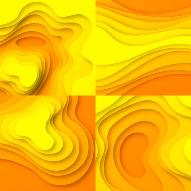 istock Set of paper cut background. Orange yellow abstract wave shapes - Trendy 3D design 1150656271