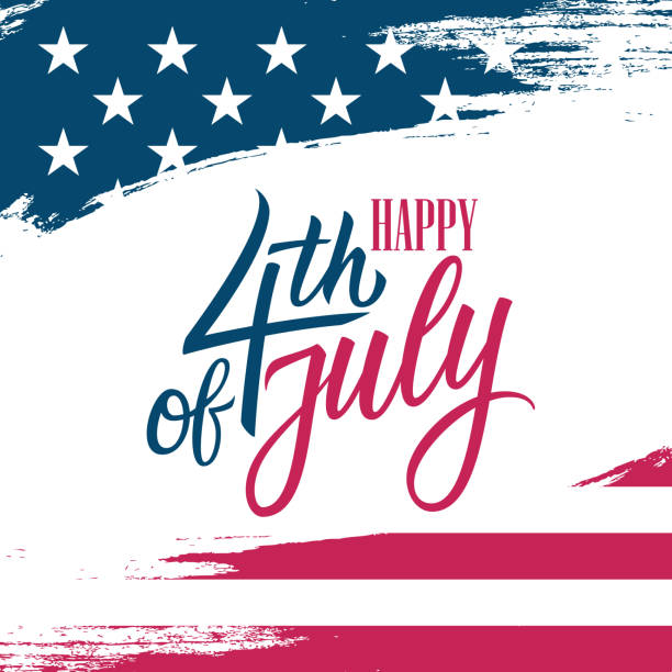 ilustrações de stock, clip art, desenhos animados e ícones de united states independence day greeting card with usa national flag brush stroke background and hand lettering text happy 4th of july. - felicidade