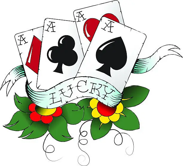Vector illustration of Lucky Aces - Traditional Tattoo
