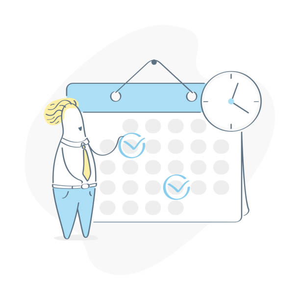 Cartoon Character Make An Online Schedule Planning Appointments Business  Graphics Tasks Planning And Scheduling Operations Agenda On A Week In The  Calendar Outline Vector On White Background Stock Illustration - Download  Image