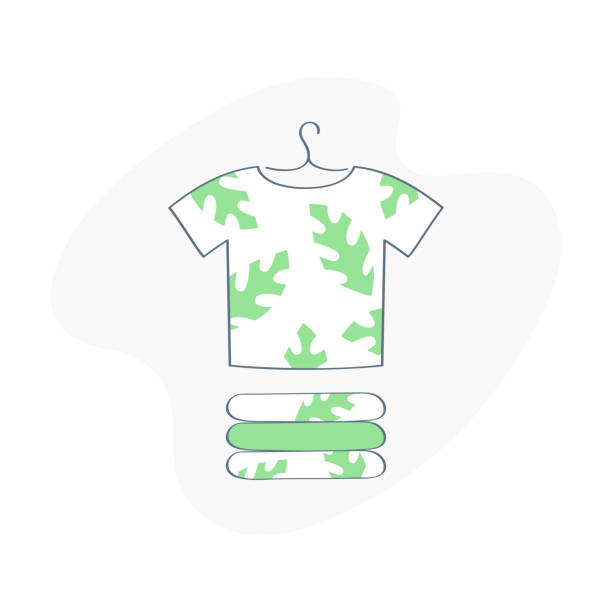 istock Stack of green white clothing, folded clothes for shipment or clothing store, showcase or for sale. Flat outline vector illustration on white. 1150658211