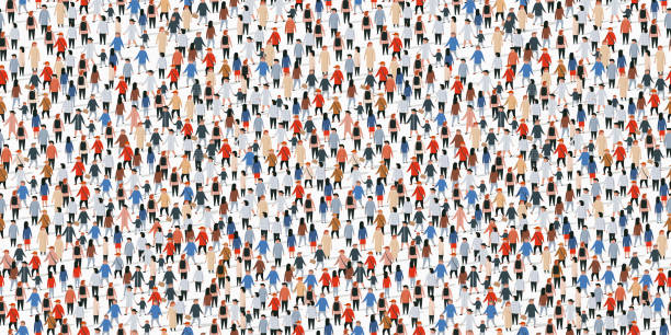 ilustrações de stock, clip art, desenhos animados e ícones de large group of people crowded on white background. - large group of people illustrations