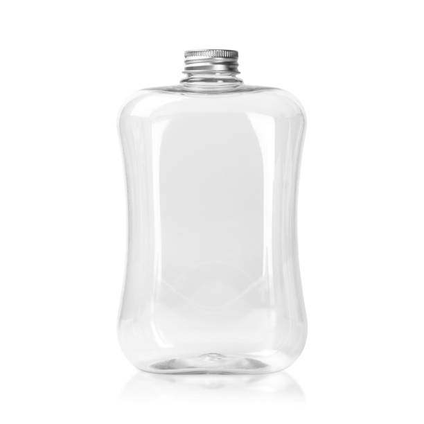 istock Empty plastic bottle with silver cap isolated on white background. Clear Jar or Mason package. ( Clipping path ) 1150659800