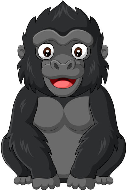 ilustraciones, imágenes clip art, dibujos animados e iconos de stock de gorila bebé de dibujos animados sobre fondo blanco - gorilla endangered species large isolated