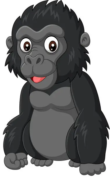 Vector illustration of Cartoon baby gorilla on white background