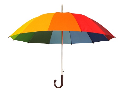 Rainbow umbrella isolated on white background
