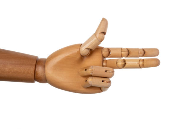 istock Wooden hand isolated on a white background 1150661433