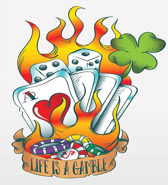 Vector illustration of Life is a gamble - Traditional Tattoo style