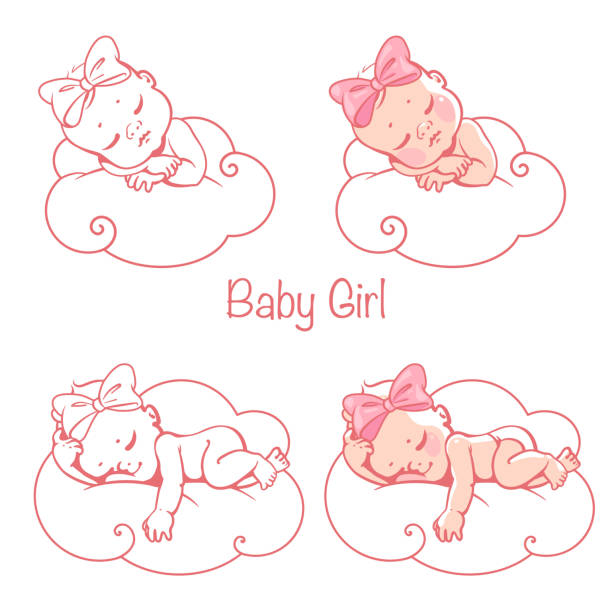 ilustrações de stock, clip art, desenhos animados e ícones de newborn baby girl sleeping on cloud. - auto mobile