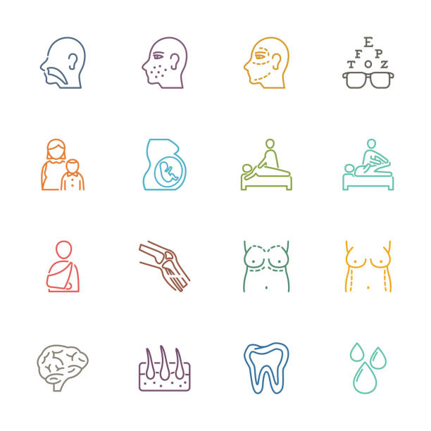 Medical Specialties Icons Medical Specialties Icons - Colored Outline Series - Set 1 arm sling stock illustrations