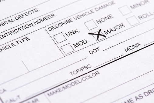 The damage section on a police traffic collision report.