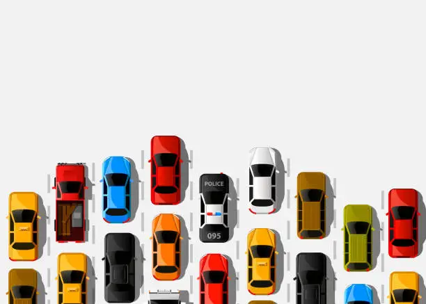 Vector illustration of Traffic jam on the road. Road transport. Highway banner.