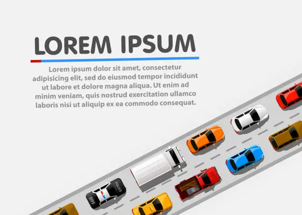 Vector illustration of Traffic jam on the road. Road transport. Highway banner.