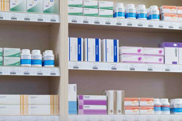 istock Shelves stacked with medicines 1150671531
