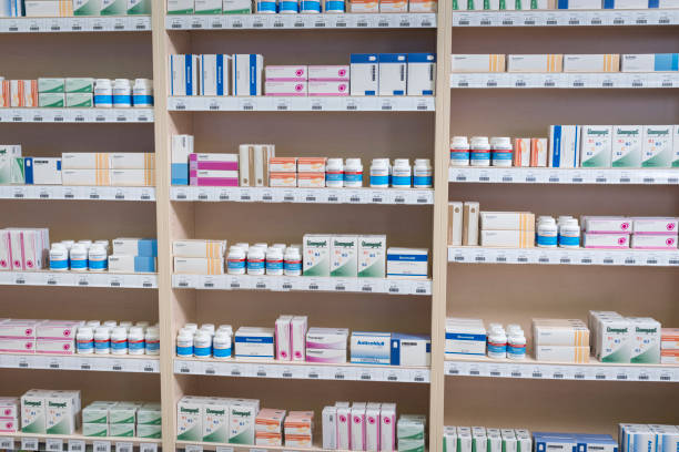istock Shelves stacked with medicines 1150671546