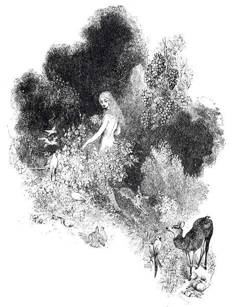istock Naked woman in nature, surrounded by animals 1150673183