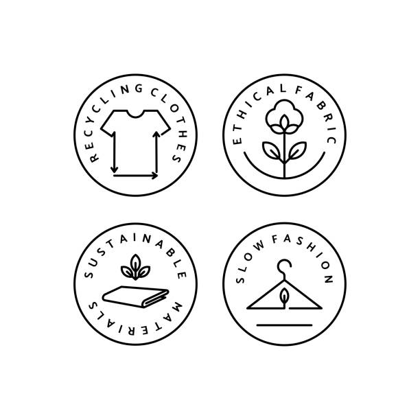 Linear Icon Slow Fashion Set Linear Icon Slow Fashion. Vector Logo, badge for eco-friendly manufacturing. Symbol of the natural and quality clothes. Recycling clothes. Conscious fashion. Ethical and eco Sustainable Materials. sustainable fashion stock illustrations
