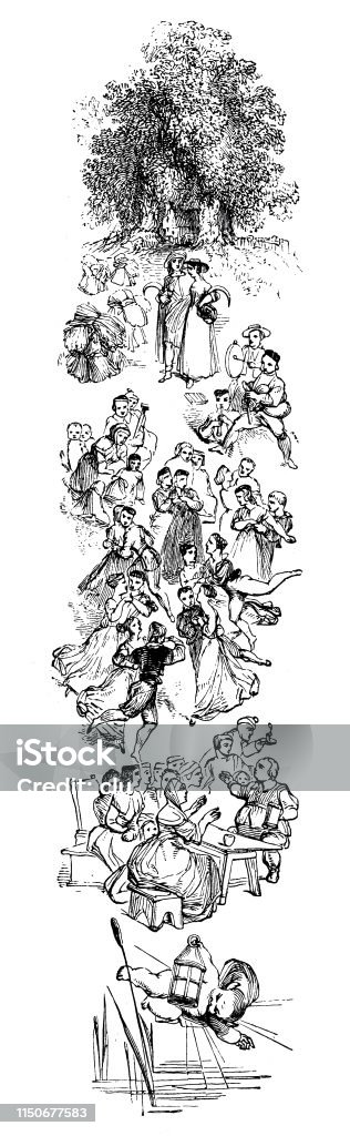 People dancing, having fun Illustration from 19th century 19th Century stock illustration