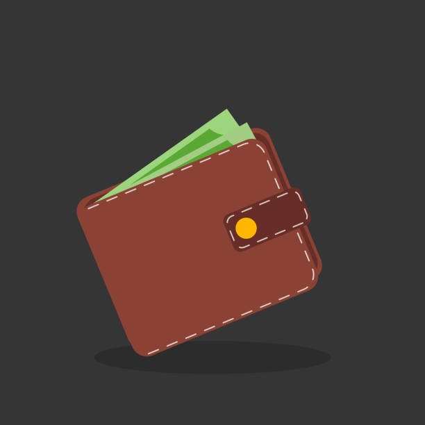 illustrations, cliparts, dessins animés et icônes de portefeuille marron avec de l’argent de papier vert. - purse bag isolated fashion